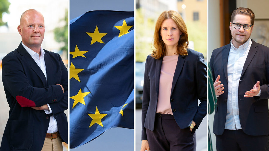 johan bruce, eu-flagga, emma berglund och mårten larsson