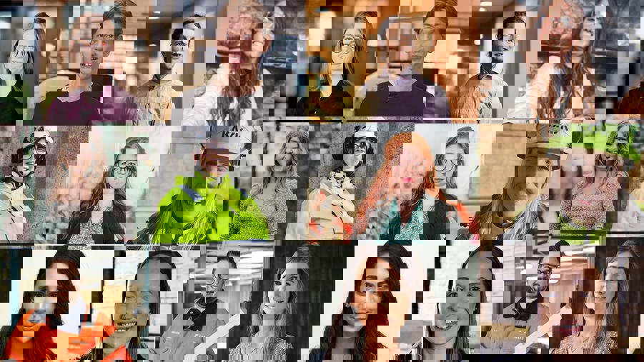 kollage över personer som jobbar in skogsindustrin