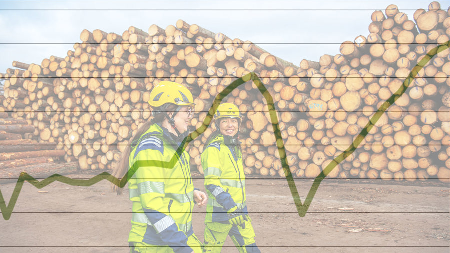 linjediagram som ligger på arbetare som går runt på ett sågverksområde