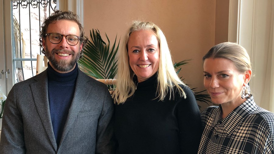 Från vänster: Erik Perzon på RISE, Maria Baldin från Södra och Jennie Rosén från Swedish Fashion Council.